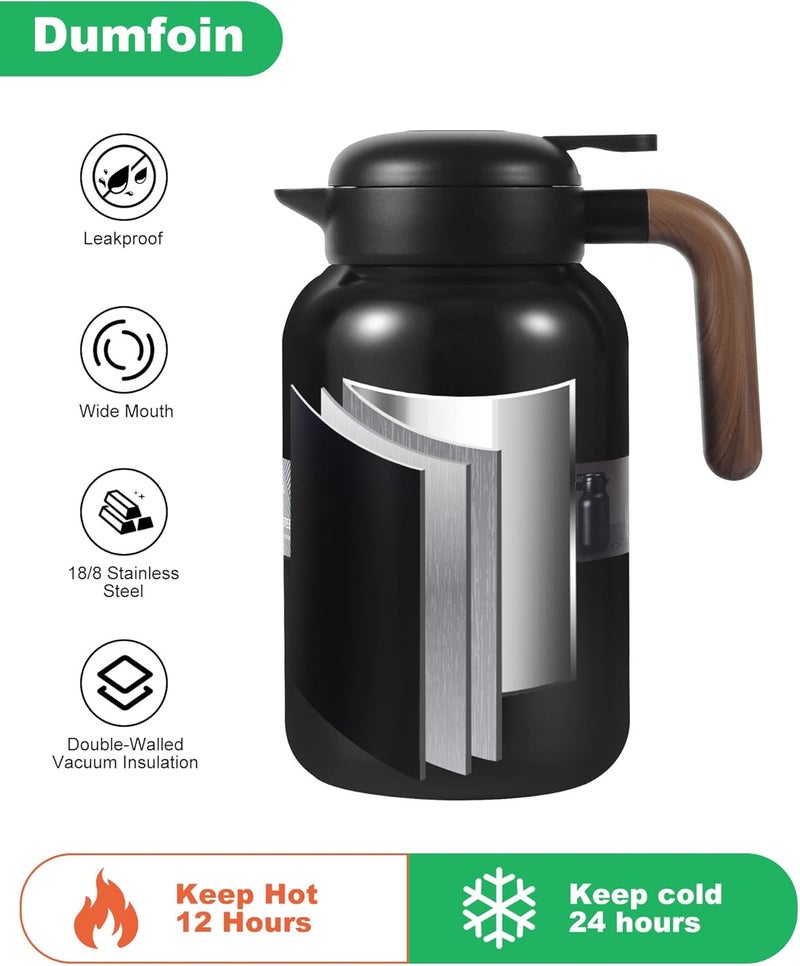 Dumfoin 68 Oz Thermal Coffee Carafe, Stainless Steel Insulated Vacuum Coffee Carafes For Keeping Hot, 2 Liter Carafe for Hot Liquids (Black) - Image 4
